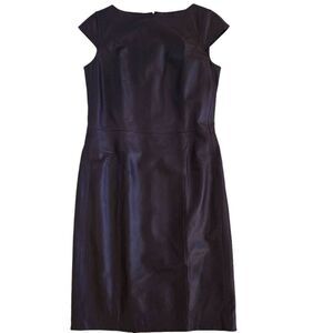 Worth New York Womens Genuine Leather Cap Sleeve Sheath Dress Dark Purple Size 0